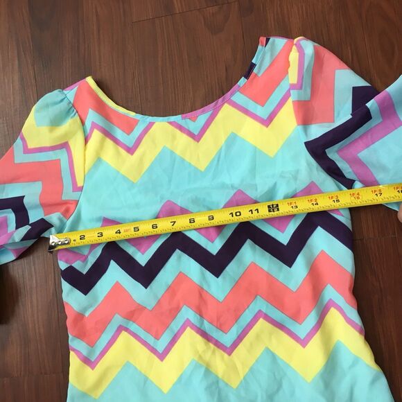 Jun & Min Sz Small Pastel Color Chevron Party Dress Puffy Sleeves Bow On Back - Picture 4 of 12